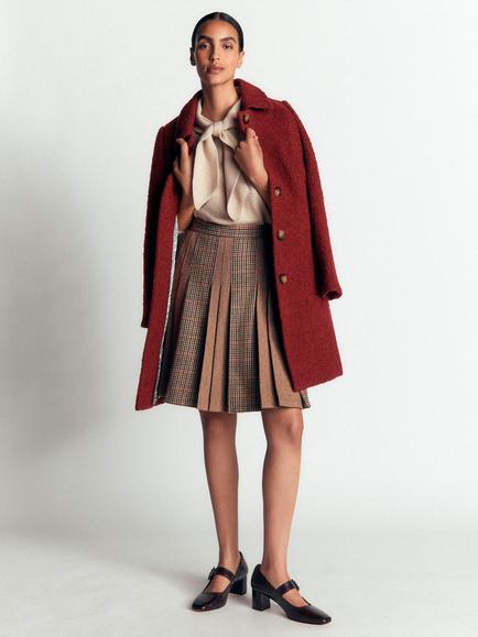 Boden Wool Rich Check Panelled Skirt, Brown/Multi, Brown/Multi
