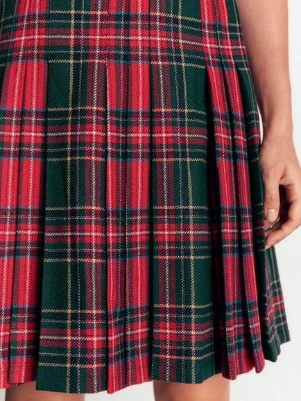 Boden Wool Rich Tartan Panelled Skirt, Red/Green - view 2, Red/Green
