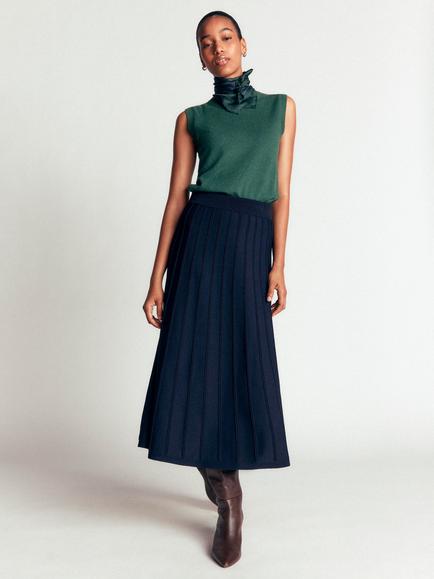 Boden Ottoman Knitted Midi Skirt, Navy, Navy