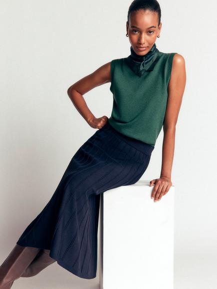Boden Ottoman Knitted Midi Skirt, Navy - view 2, Navy