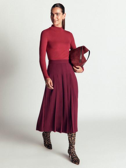 Boden Pleat Side Split Skirt, Dark Cherry, Dark Cherry
