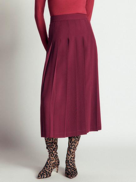 Boden Pleat Side Split Skirt, Dark Cherry - view 2, Dark Cherry