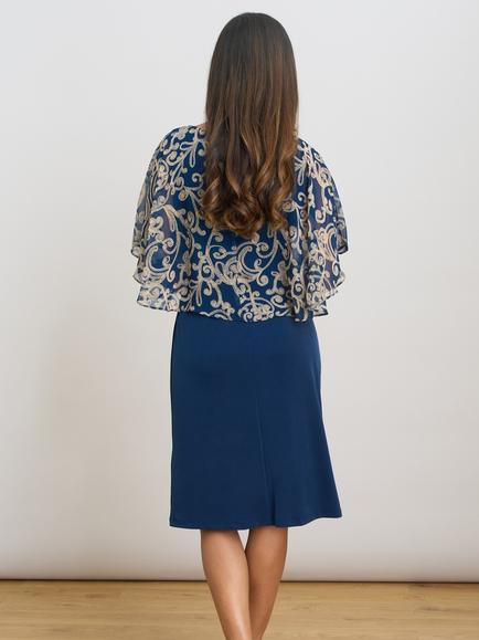 Gina Bacconi Gracie Chiffon Overlay Dress, Navy/Beige - view 2, Navy/Beige