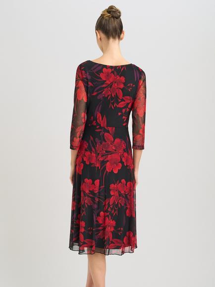Gina Bacconi Honey Pleated Floral Dress, Black/Red - view 2, Black/Red
