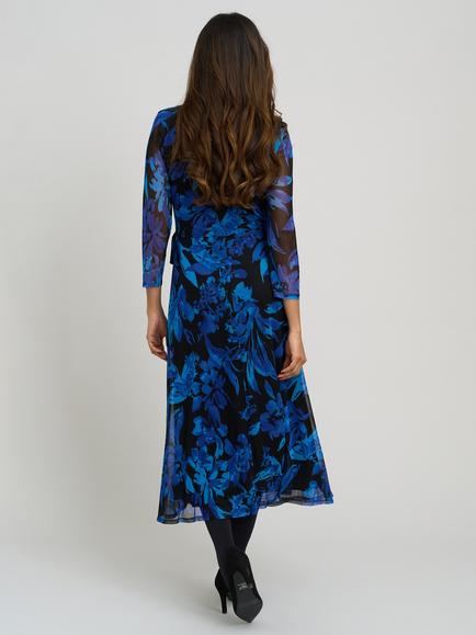 Gina Bacconi Indie Floral Mesh Wrap Midi Dress, Black Saphire - view 2, Black Saphire