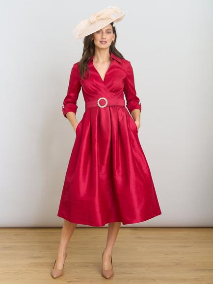 Gina Bacconi Ismene Fit And Flare Midi Dress, Red, Red