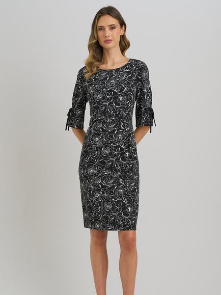 Gina Bacconi Bow Detail Floral Shift Dress, Black/White, Black/White