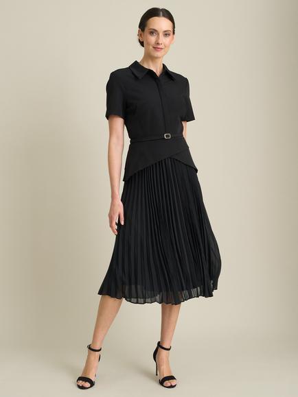 Gina Bacconi Sam Belted Pleated Midi Dress, Black, Black