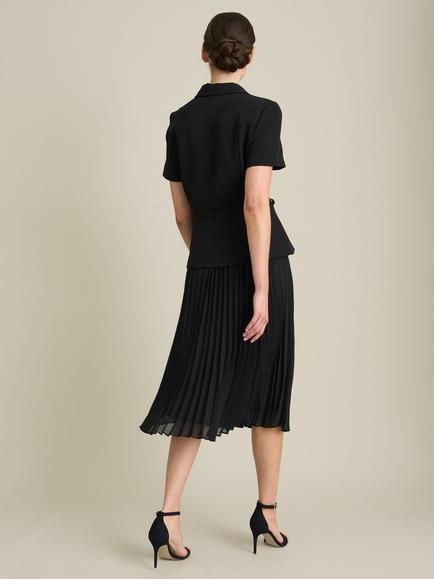 Gina Bacconi Sam Belted Pleated Midi Dress, Black - view 2, Black