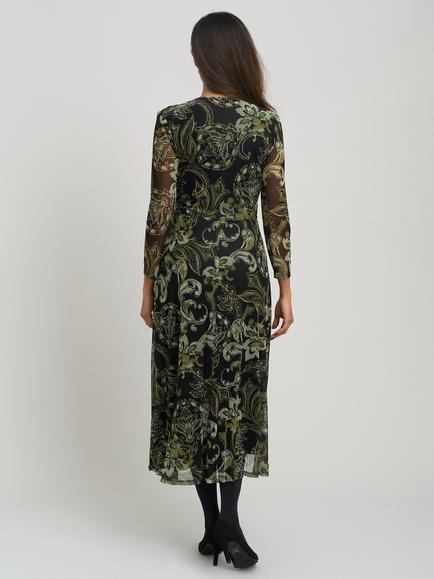Gina Bacconi Chestina Print Mesh Wrap Midi Dress, Black/Green - view 2, Black/Green