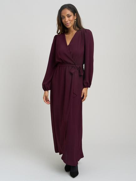 Gina Bacconi Gena Bow Wrap Long Sleeve Maxi Dress, Burgundy, Burgundy