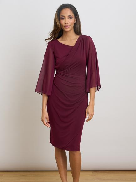 Gina Bacconi Jo Draped Jersey Dress, Burgundy, Burgundy