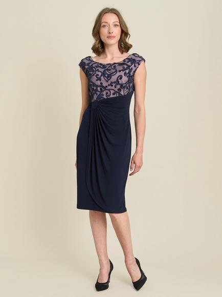 Gina Bacconi Jana Embroidered Neck Cocktail Dress, Navy, Navy