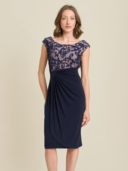 Gina Bacconi Jana Embroidered Neck Cocktail Dress, Navy - view 2, Navy