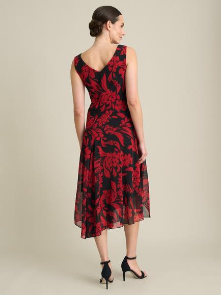 Gina Bacconi Janey Floral Midi Dress, Black/Red - view 2, Black/Red