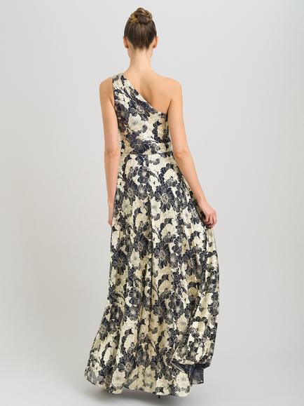 Gina Bacconi Sabina One Shoulder Floral Maxi Dress, Navy/Gold - view 2, Navy/Gold