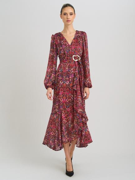 Gina Bacconi Sharron Printed Wrap Midi Dress, Pink/Multi, Pink/Multi