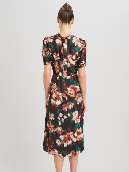 Gina Bacconi Taryn Floral Print High Neck Midi Dress, Black/Multi - view 2, Black/Multi