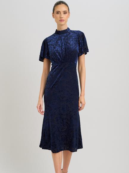 Gina Bacconi Sallie High Neck Velvet Midi Dress, Navy, Navy
