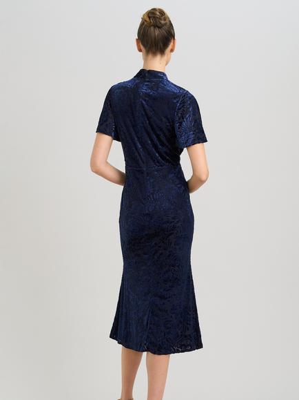 Gina Bacconi Sallie High Neck Velvet Midi Dress, Navy - view 2, Navy