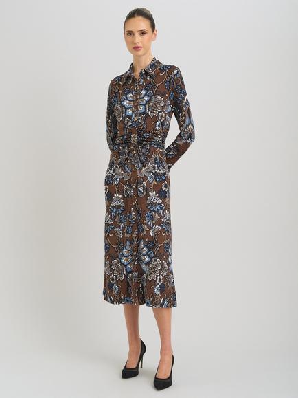 Gina Bacconi Terese Floral Print Midi Dress, Brown, Brown
