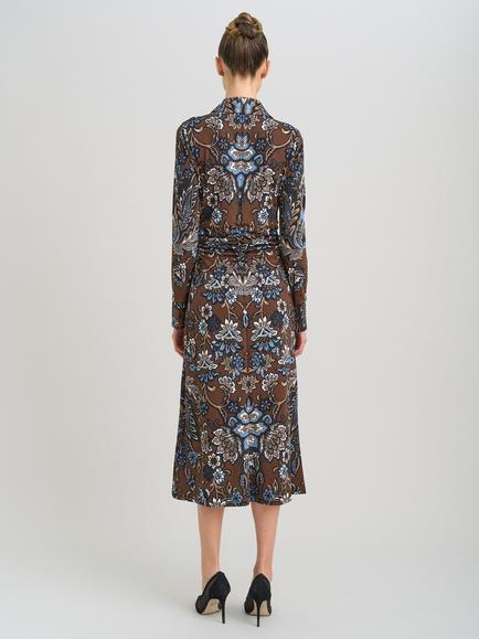 Gina Bacconi Terese Floral Print Midi Dress, Brown - view 2, Brown