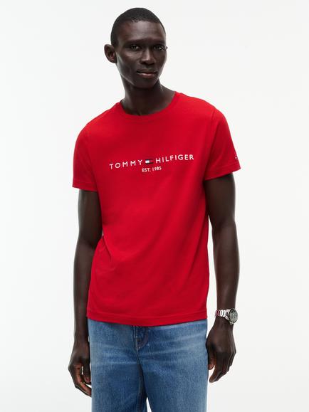 Tommy Hilfiger Slim Fit Logo Crew Neck Cotton T-Shirt, Red, Red