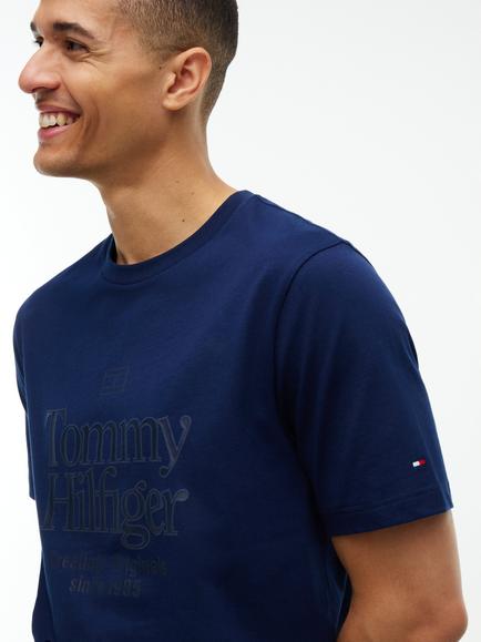 Tommy Hilfiger Cotton Text Graphic Crew Neck T-Shirt, Navy - view 2, Navy