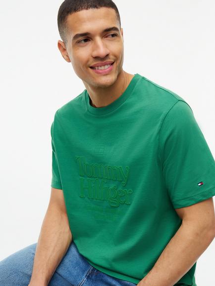 Tommy Hilfiger Cotton Text Graphic Crew Neck T-Shirt, Green - view 2, Green