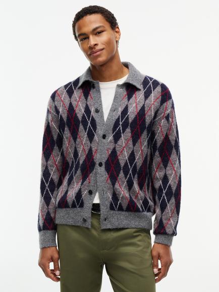 Tommy Hilfiger Argyle Collared Cardigan , Grey Marl/Multi, Grey Marl/Multi