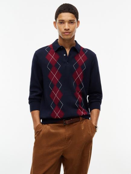 Tommy Hilfiger Argyle Knit Polo Top, Navy/Red, Navy/Red