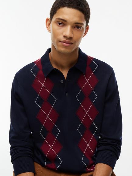 Tommy Hilfiger Argyle Knit Polo Top, Navy/Red - view 2, Navy/Red