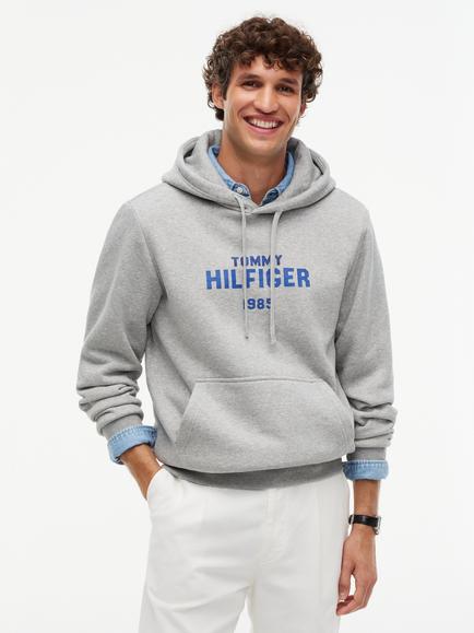 Tommy Hilfiger Logo Cotton Blend Hoodie, Grey Light, Grey Light