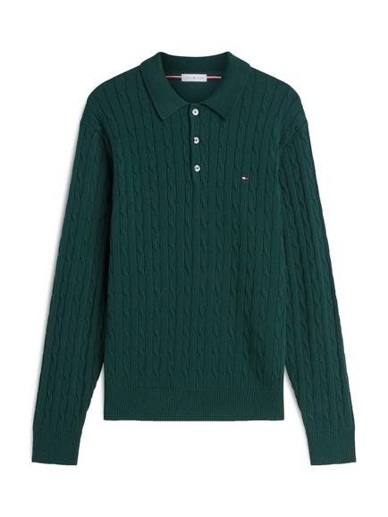 Tommy Hilfiger Cable Knit Polo Jumper, Green, Green