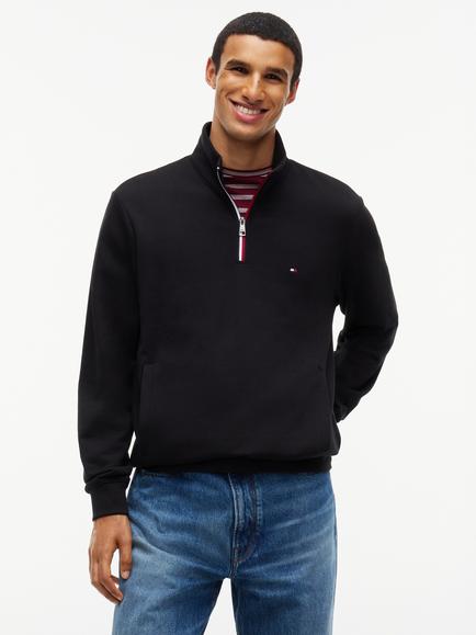 Tommy Hilfiger Striped Half Zip Cotton Terry Sweatshirt, Black Black, Black Black