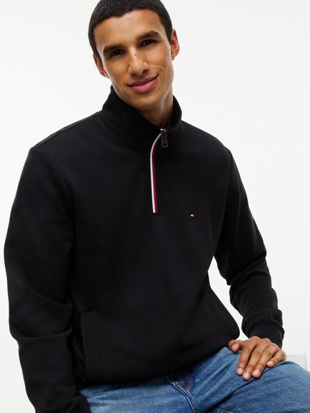 Tommy Hilfiger Striped Half Zip Cotton Terry Sweatshirt, Black Black - view 2, Black Black