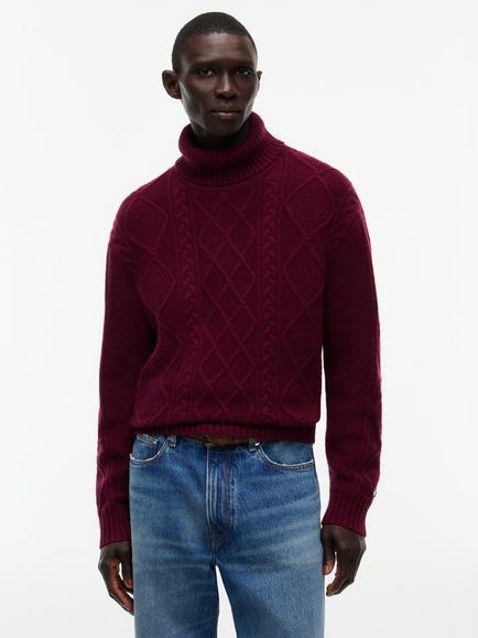 Tommy Hilfiger Cable Knit Wool Jumper, Red, Red