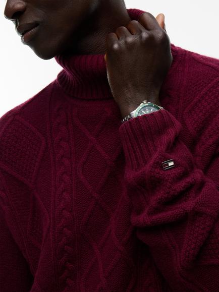 Tommy Hilfiger Cable Knit Wool Jumper, Red - view 2, Red