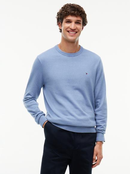 Tommy Hilfiger Crew Neck Cotton Cashmere Blend Jumper, Light Blue