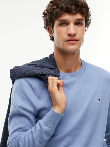 Tommy Hilfiger Crew Neck Cotton Cashmere Blend Jumper - view 2, Light Blue