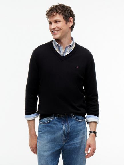Tommy Hilfiger V Neck Cotton Cashmere Blend Jumper,, Black