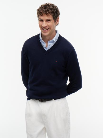 Tommy Hilfiger V Neck Cotton Cashmere Blend Jumper,, Blue Navy