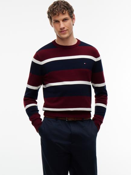 Tommy Hilfiger Stripe Crew Neck Cotton Cashmere Blend Jumper, Multi, Multi