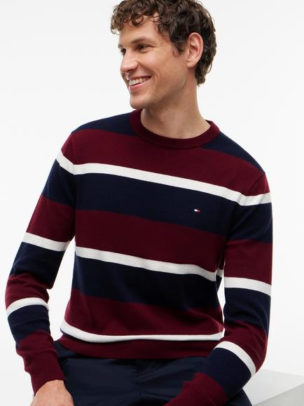 Tommy Hilfiger Stripe Crew Neck Cotton Cashmere Blend Jumper, Multi - view 2, Multi