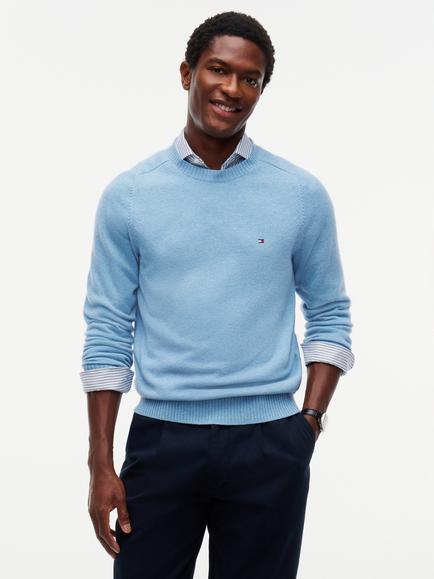 Tommy Hilfiger Pure Wool Crew Neck Jumper, Mid Blue, Mid Blue