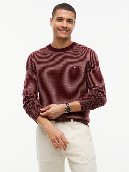 Tommy Hilfiger Striped Pure Wool Crew Neck Jumper, Red/Multi, Red/Multi