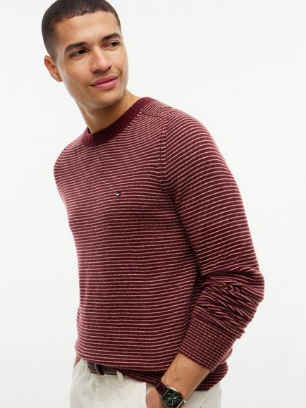 Tommy Hilfiger Striped Pure Wool Crew Neck Jumper, Red/Multi - view 2, Red/Multi