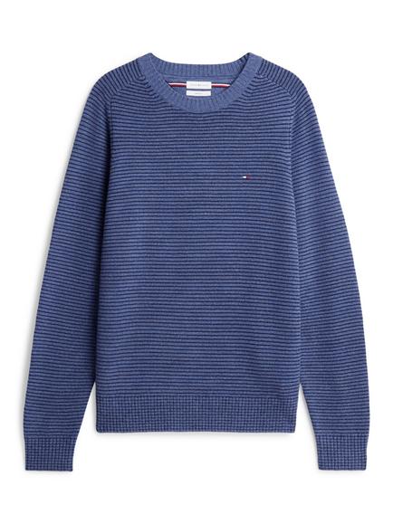 Tommy Hilfiger Striped Pure Wool Crew Neck Jumper, Blue/Multi, Blue/Multi