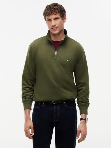Tommy Hilfiger Half Zip Cotton Blend Sweatshirt, Dark Green, Dark Green