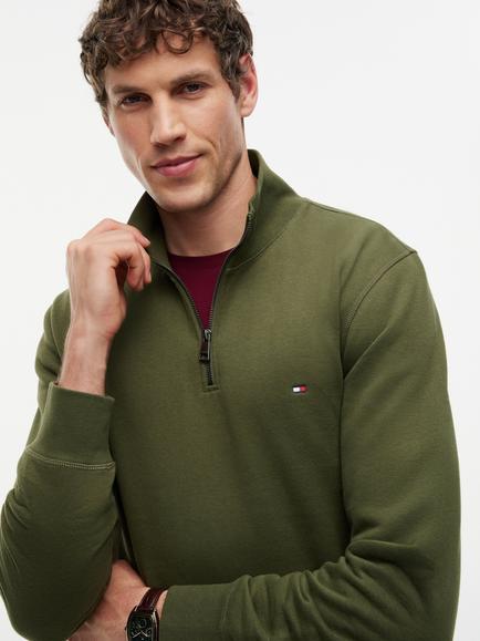 Tommy Hilfiger Half Zip Cotton Blend Sweatshirt, Dark Green - view 2, Dark Green